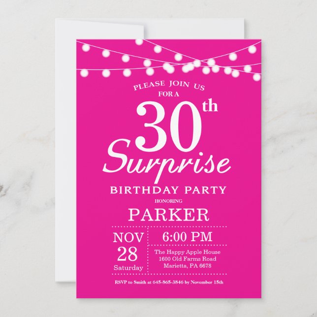 Invitation d'anniversaire surprise 30 ans Rose Cha (Devant)
