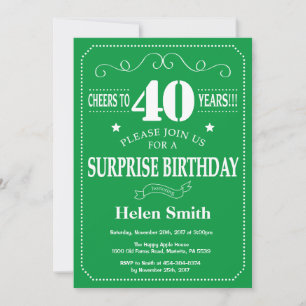 Invitation d'anniversaire surprise 40 ans vert et