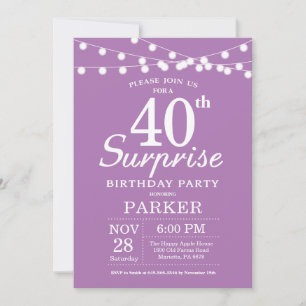 Invitation d'anniversaire surprise 40 ans Violet L