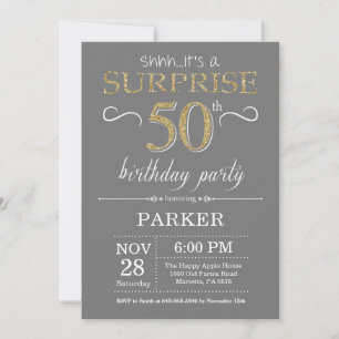 Invitation d'anniversaire surprise 50 ans gris et 