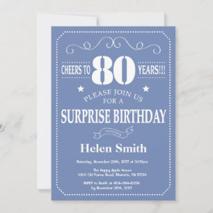 Invitation d'anniversaire surprise 80 ans bleu et