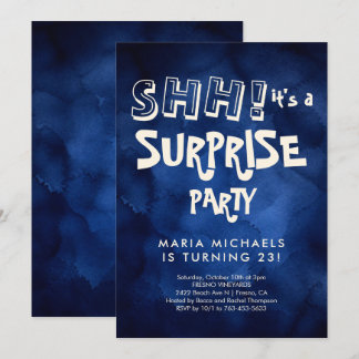 Invitation d'anniversaire surprise aquarelle bleu