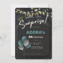 Invitation d'anniversaire surprise bleu noir blanc