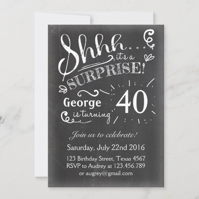 Invitation d'anniversaire surprise Chalkboard Russ (Devant)