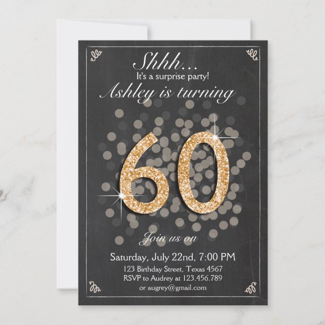 Invitation d'anniversaire surprise Chalkboard Rust (Devant)