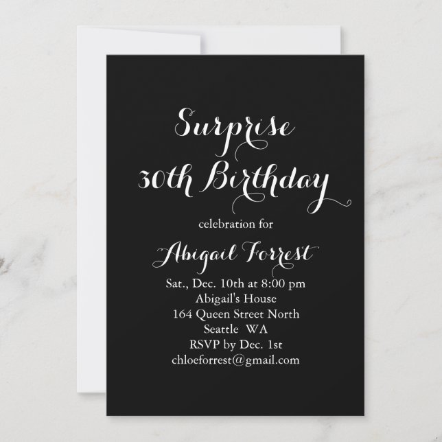Invitation d'anniversaire surprise - noir (Devant)