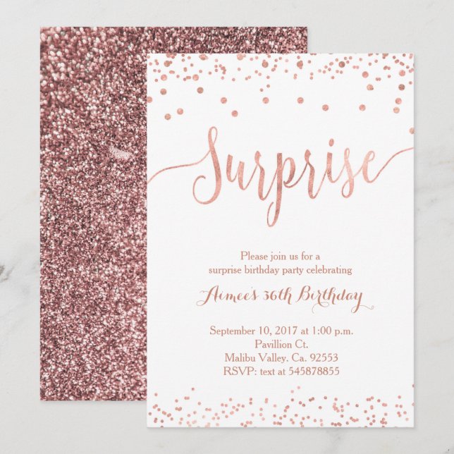 Invitation d'anniversaire surprise Rose Gold (Devant / Derrière)