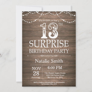 Invitation d'anniversaire surprise rustique 13 ans
