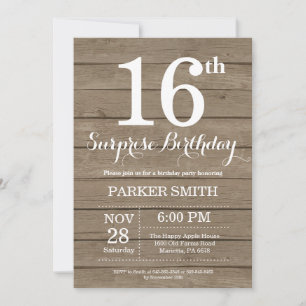 Invitation d'anniversaire surprise rustique 16 ans