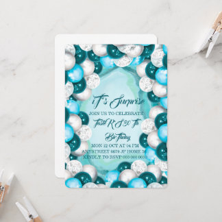Invitation d'anniversaire surprise turquoise, anni