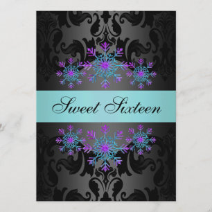 Invitation d'anniversaire Sweet16 Bleu & Violet Fl