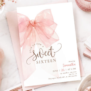 Invitation d'anniversaire Sweet 16 à ruban rose