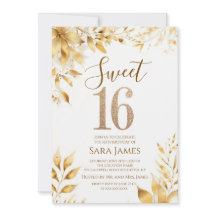 Invitation d'anniversaire Sweet 16 Golden Floral