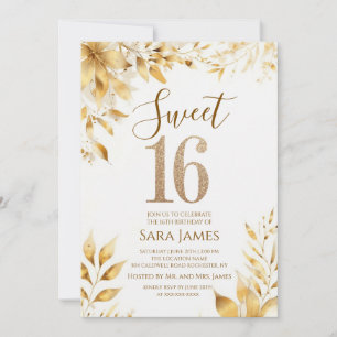 Invitation d'anniversaire Sweet 16 Golden Floral