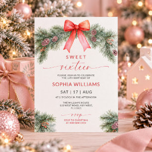 Invitation d'anniversaire Sweet 16 Noël Ruban Roug
