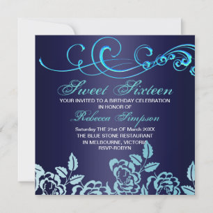 Invitation d'anniversaire Sweet 16 Tourbillon Bleu