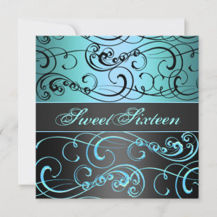 Invitation d'anniversaire Sweet 16 Tourbillon Noir
