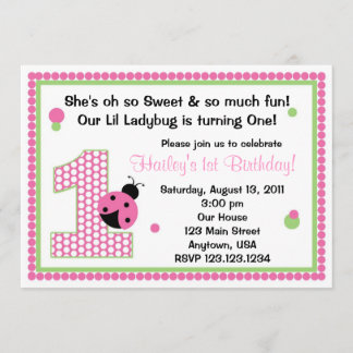 Invitation d'anniversaire Sweet Ladybug Pink