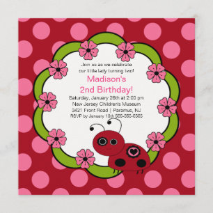 Invitation d'anniversaire Sweet Red & Pink Ladybug