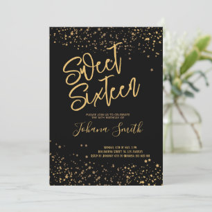 Invitation d'anniversaire sweet sixteen noir et or