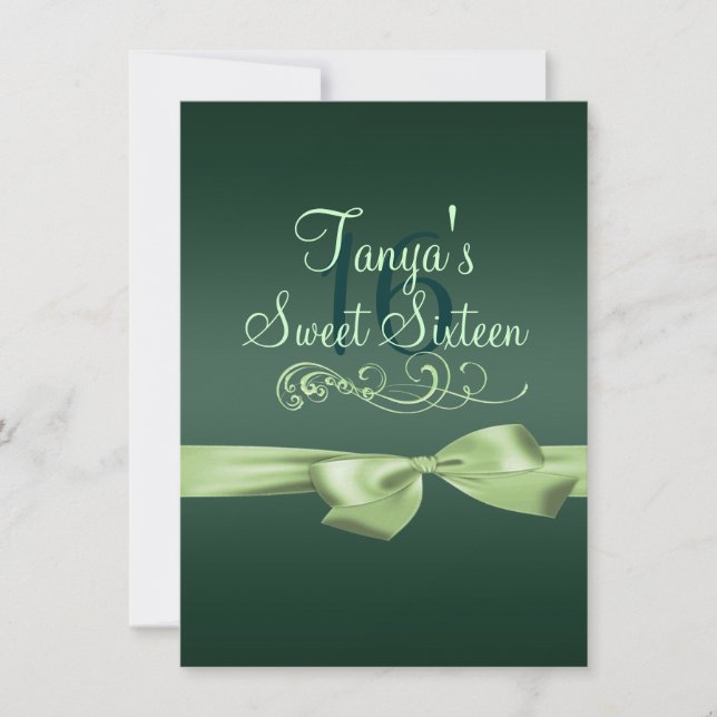 Invitation d'anniversaire Swirl & Bow Green (Devant)