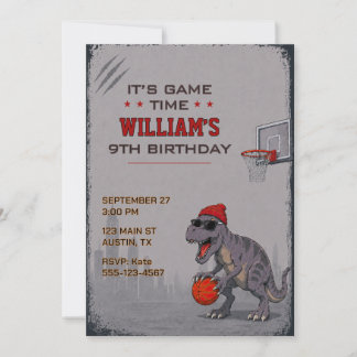 Invitation d'anniversaire T-Rex Basketball