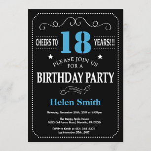 Invitation d'anniversaire Tableau noir et bleu