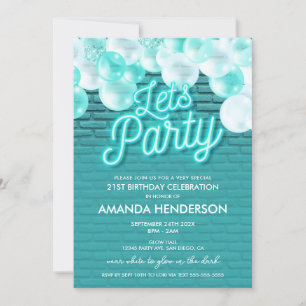 Invitation d'anniversaire Teal Let's Party Glow