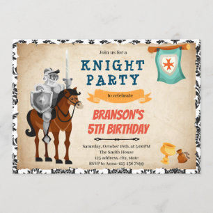 Invitation d'anniversaire thème prince chevalier