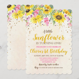 Invitation d'anniversaire Tournesol TOUT ÂGE