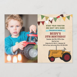 Invitation d'anniversaire tracteur vintage TOUT ÂG