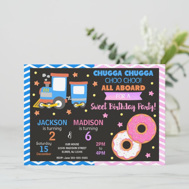 Invitation d'anniversaire Train & Donuts Joint (Debout devant)