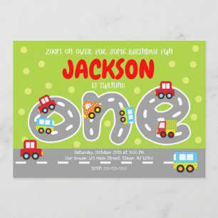 Invitation d'anniversaire Transport First Birthday