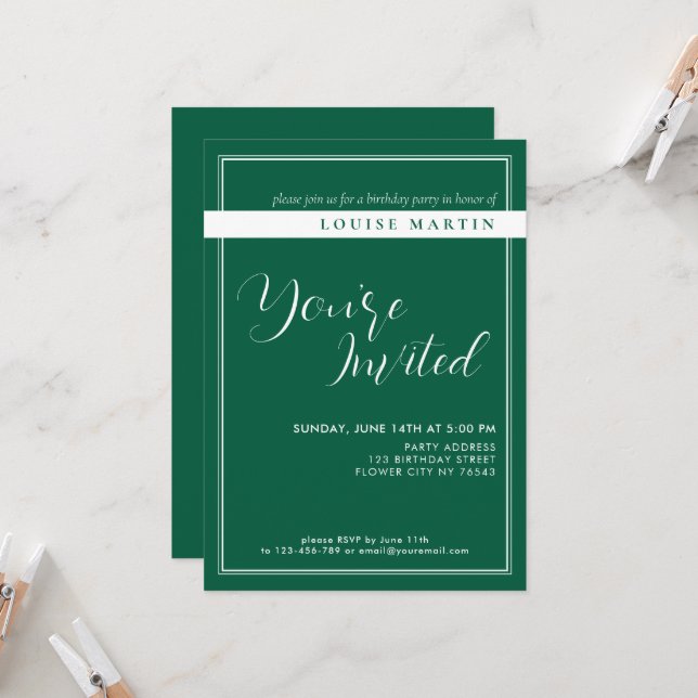 Invitation d'anniversaire très verte (Devant/Arrière en situation)