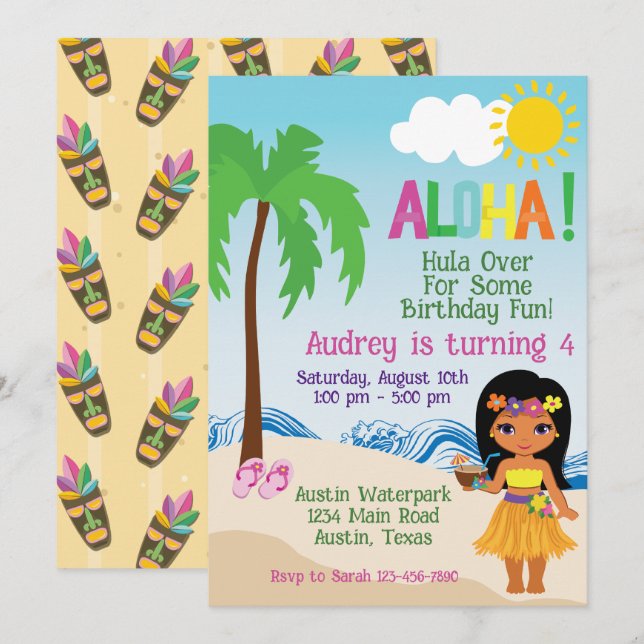 Invitation d'anniversaire Tropical Beach Aloha Lua (Devant / Derrière)