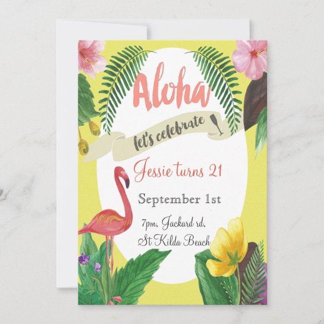 Invitation d'anniversaire tropicale 5 x 7 pouces (Devant)