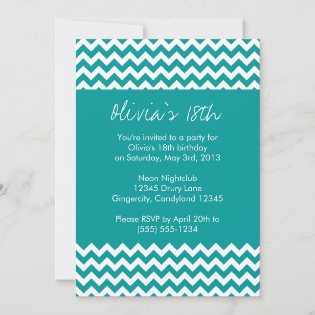 Invitation d'anniversaire Turquoise Chevron (Devant)