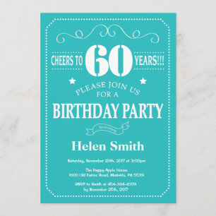 Invitation d'anniversaire Turquoise et blanche