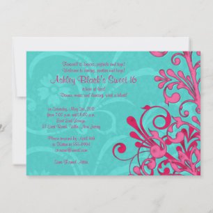 Invitation d'anniversaire Turquoise et Rose Floral