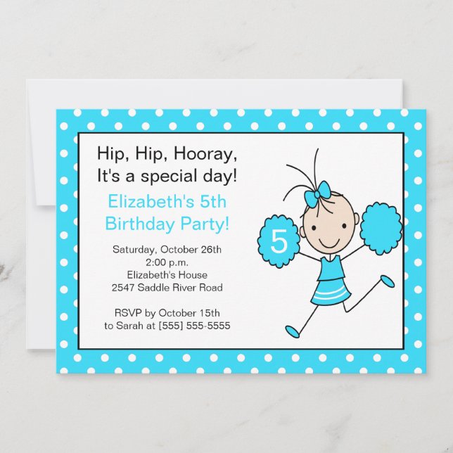 Invitation d'anniversaire Turquoise Pom-pom girl (Devant)