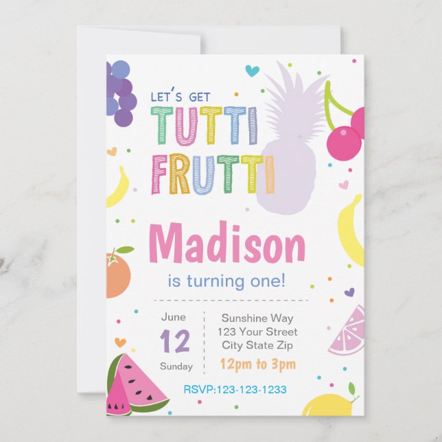 Invitation d'anniversaire Tutti Frutii (Devant)