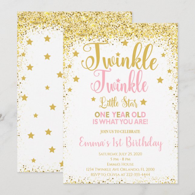 Invitation d'anniversaire Twinkle Little Star à pa (Devant / Derrière)