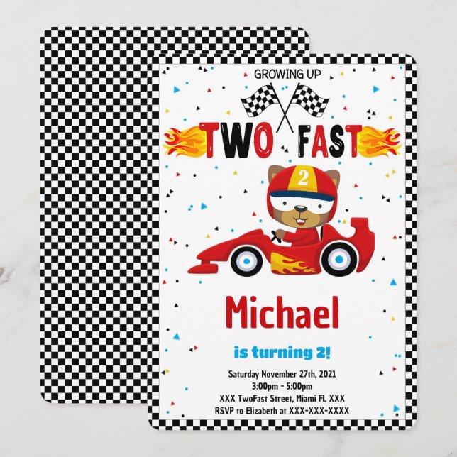 Invitation d'anniversaire Two Fast (Devant / Derrière)