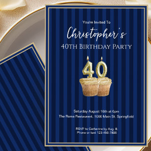 Invitation d'anniversaire unique Bleu Or 40 ans po