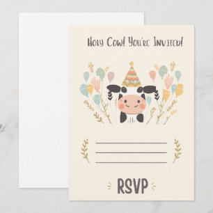 Invitation d'anniversaire Vache sacrée avec RSVP