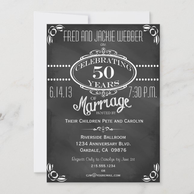 Invitation d'anniversaire vintage 50 ans sur table (Devant)