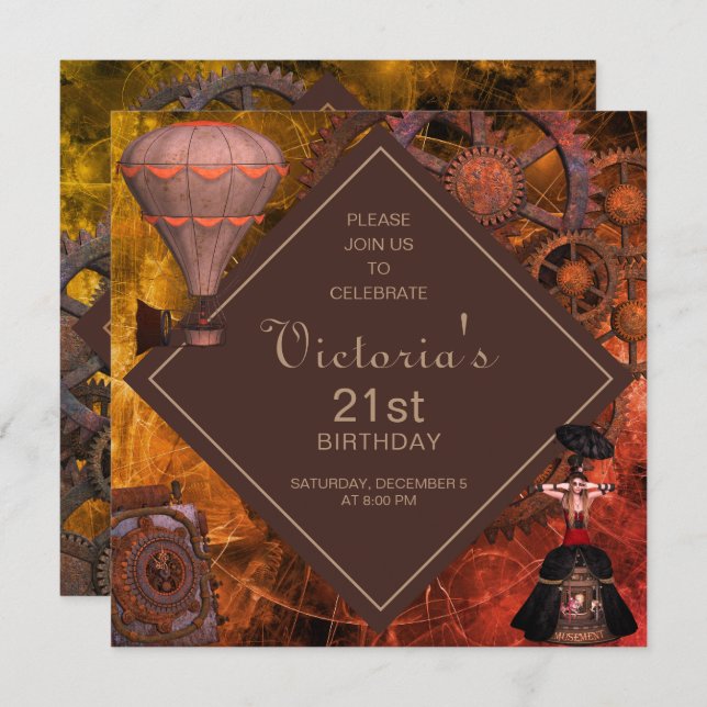 Invitation d'anniversaire Vintage industrielle (Devant / Derrière)