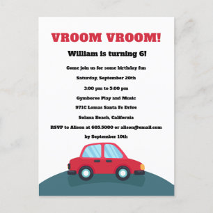 Invitation d'anniversaire Vroom Vroom Cars