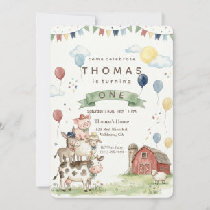 Invitation d'anniversaire Watercolor Farmyard Frie