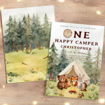 Invitation d'anniversaire Watercolor Happy Camper